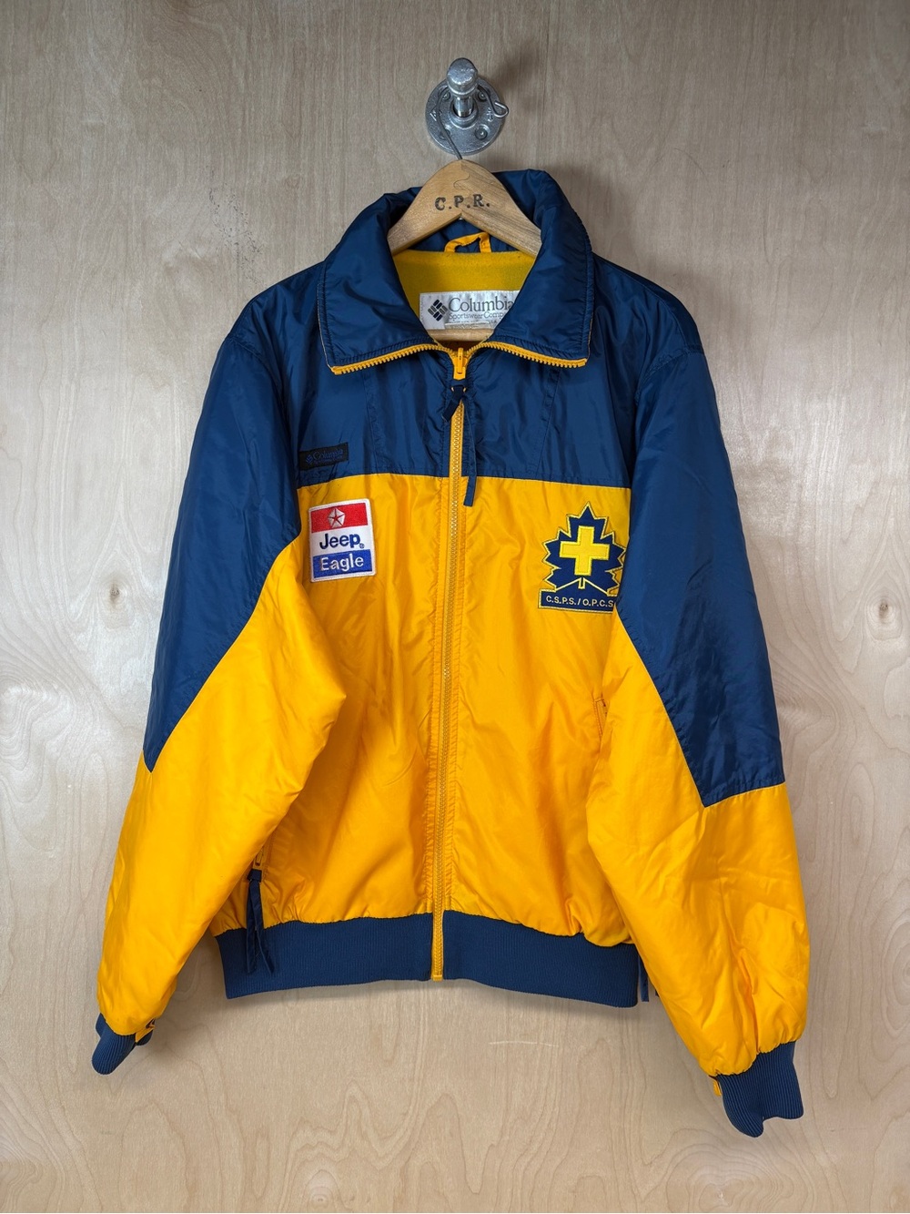 Columbia Canadian Ski Patrol Yellow & Navy Fleece Lined Windbreaker Jacket